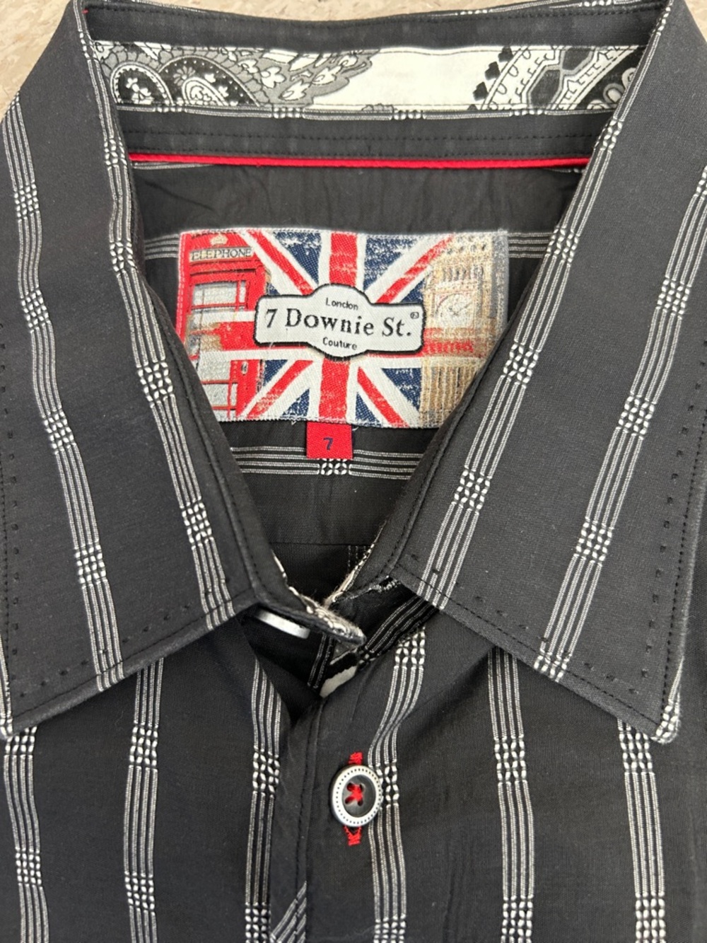 London 7 Downie St. Couture Men’s Black Pinstripe Button up dress shirt XXL